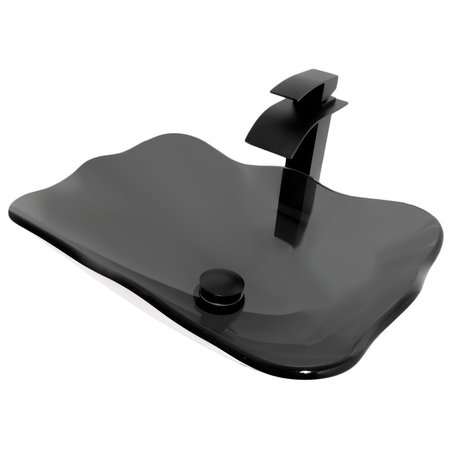 NOVATTO Clear Rectangular Glass Vessel Sink and Eclipse Faucet in Matte Black NSFC-317G136MB